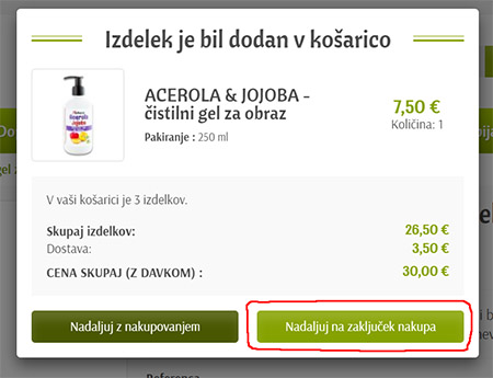 Nadaljuj na zaključek nakupa